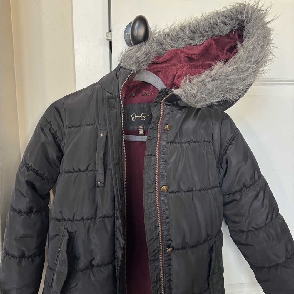 Jessica Simpson Black Puffer Jacket with Faux Fur Hood